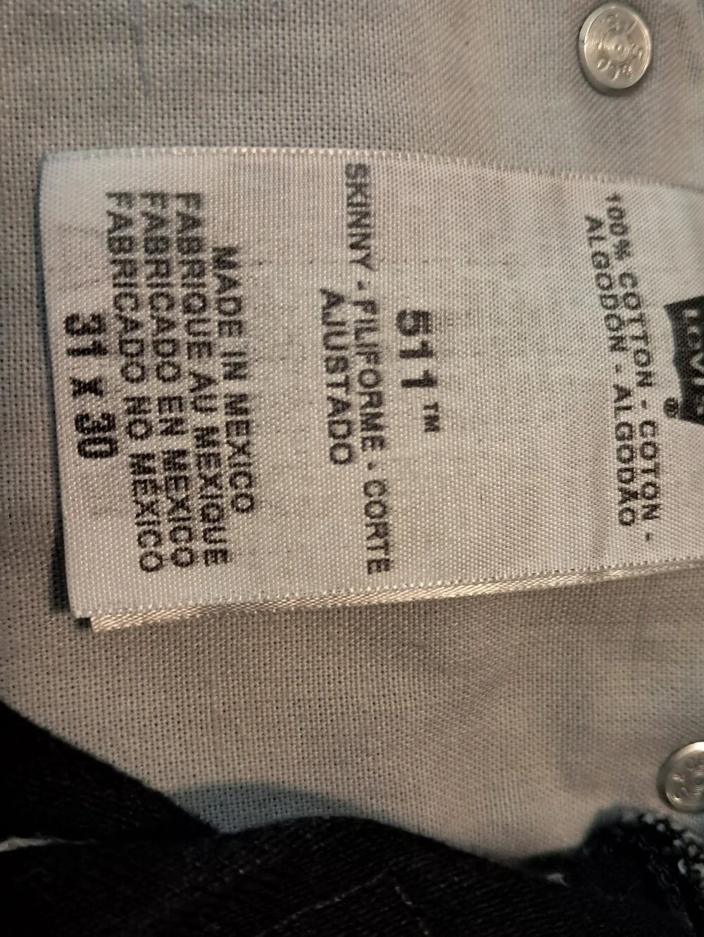 Levi’s 511 Line 8 Black Contrast Stitch Jeans Mens 31x30 100% Cotton Minimalist